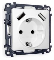 Комплект механизма электрической розетки ALFA MA129010 Белый матовый 2USB A+A 18W быстрая зарядка с заземлением со шторками 2P+E 16A-250V QUANT