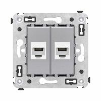 DKC Avanti Телефонная розетка RJ-12 без шторки в стену двойная, Закаленная сталь