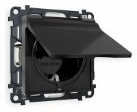 Комплект механизма электрической розетки ALFA MA808010 Черный матовый  с заземлением с шторками и защитной крышкой 2P+E 16A-250V IP44 QUANT