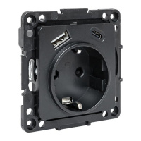 EKF Стокгольм Механизм Розетки 1-местной с/з, USB A+C 16А винтовые клеммы черный с защ. штор.