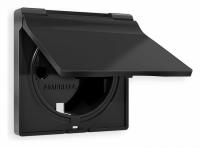 Лицевая панель ALFA (Черный матовый) для электрической розетки с заземлением со шторками и крышкой IP44 QUANT AP8080