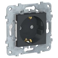 SE Unica New Антрацит Розетка с/з со шторками, винт. зажим, 16А, 250В