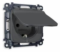 Комплект механизма электрической розетки OMEGA MO908010 Графит мягкое касание с заземлением с шторками и защитной крышкой 2P+E 16A-250V IP44 QUANT