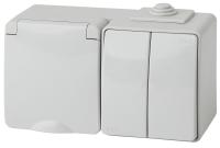 ЭРА 11-7602-03 Эксперт Серый Блок: Розетка с/з+выкл 2-кл ОУ IP65 гориз.
