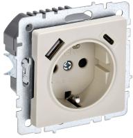 IEK BRITE Роз. с з/к/ш 16А с USB A+C 18Вт РЮш11-1-БрКр беж.