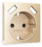 Лицевая панель ALFA (Шампань) для электрической розетки с заземлением со шторками 2USB A+A QUANT AP6090