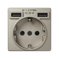 Simon S82 Concept Накладка для розетки Schuko с зарядным устройством USB A+A цвета матовая шампань