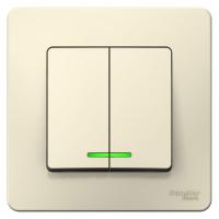 SE Blanca внутр Молочный Выключатель 2-клавишный с подсветкой, 10А, 250B