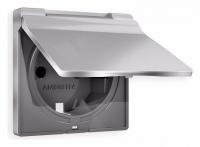 Лицевая панель ALFA (Сталь матовый) для электрической розетки с заземлением со шторками и крышкой IP44 QUANT