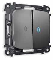 Комплект механизма 2-клавишного проходного выключателя с подсветкой 10000K OMEGA MO654040 Антрацит серый QUANT