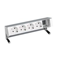 Simon 400 Алюминий Настольный розеточный блок, 4x2P+E, 1 пустой модуль