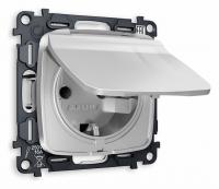 Комплект механизма электрической розетки OMEGA MO408010 Серебро глянец с заземлением с шторками и защитной крышкой 2P+E 16A-250V IP44 QUANT