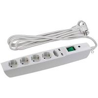 ЭРА SFU-5es-2m-W Белый Сетевой фильтр надежная защита, с защитными шторками, с выключателем, 5гн+2USB, 2м,, 10А, шторки