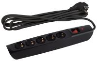 ЭРА Сетевой фильтр SFX-5es-4m-B с надежной защитой с заземлением с выключателем 5 розеток 4м 10А черный