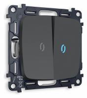 Комплект механизма 2-клавишного проходного выключателя с подсветкой 10000K OMEGA MO904040 Графит мягкое касание QUANT