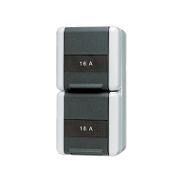 JUNG SCHUKO Розетка двойная 16A 250V~ с полем для надписи; для накладного монтажа IP44