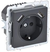 IEK BRITE Роз. с з/к/ш 16А с USB A+A 3,1А РЮш10-2-БрГ граф.