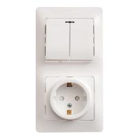 SE Glossa Бел Блок: розетка с/з со шторками и 2-кл. выключатель с подсветкой