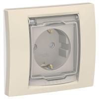 SE Unica New Беж Розетка с/з со шторками, с крышкой, IP44 в сборе с рамкой