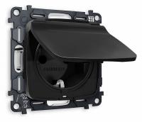 Комплект механизма электрической розетки OMEGA MO808010 Черный матовый с заземлением с шторками и защитной крышкой 2P+E 16A-250V IP44 QUANT