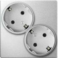 Simon 24 алюминий Розетка двойная с заземлением Schuko 2х2Р+Е 16A 250В~  Harmonie
