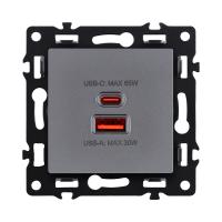 Розетка USB A+C 65W, серый Kollinger Asthetik AS-024GY