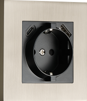 Donel Розетка Schuko с зарядным устройством USB A+C, с защитными шторками, никель, серия N96, DT155NB