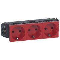 Legrand Mosaic Красная розетка с/з 3-ая 6М для кабель-каналов