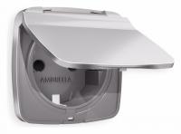 Лицевая панель OMEGA (Сталь матовый) для электрической розетки с заземлением со шторками и крышкой IP44 QUANT AP5080