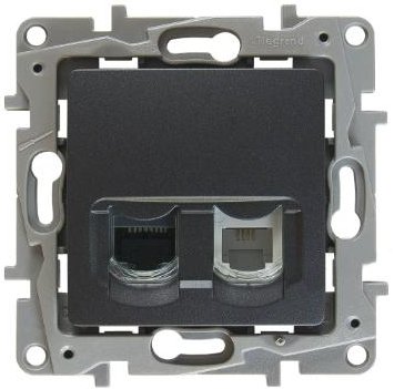 Legrand Etika Антрацит Розетка тел.+ комп. (RJ11+RJ45) 5 кат. UTP