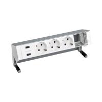 Simon 400 Настольный x5 розеточный блок, 3x2P+E, 2xUSB з/у, 1 пустой модуль, Алюминий,