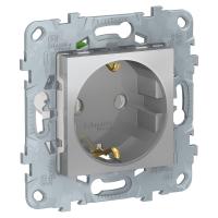 SE Unica New Алюминий Розетка с/з, без шторок, с быстрозажимными клеммами