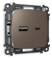 Комплект механизма розетки OMEGA MO641010 Темная бронза матовый 2USB A+C 20W быстрая зарядка QUANT