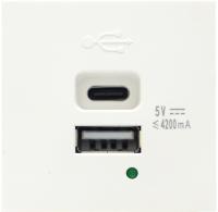 Donel USB зарядное устройство, 4.2A , Type A + C, 2 мод., бел. матовая (45х45мм), DUSB4200WCFM