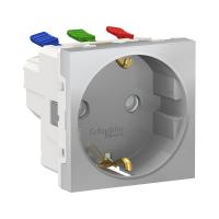 SE Unica Modular Алюминий Розетка с/з со шторками, с быстрозажимными клеммами, 16А 250В, 2 модуля