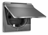 Лицевая панель ALFA (Антрацит серый) для электрической розетки с заземлением со шторками и крышкой IP44 QUANT AP6580