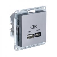 SE AtlasDesign Сталь USB Розетка A + тип-C 45W высокоскор.заряд. QC, PD, мех.