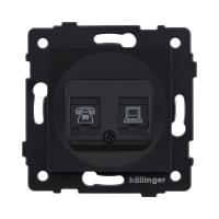 Розетка двойная RJ11 + RJ45 Cat.6, черный матовый Kollinger REA-011BM для Aspekt, Eleganz, Reflex