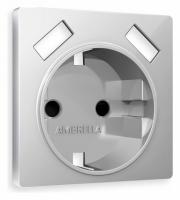 Лицевая панель ALFA (Серебро глянец) для электрической розетки с заземлением со шторками 2USB A+A QUANT AP4090