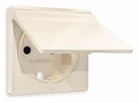 Лицевая панель ALFA (Бежевый глянец) для электрической розетки с заземлением со шторками и крышкой IP44 QUANT