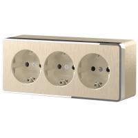 Розетка тройная с заземлением и шторками Gallant шампань рифленый W5073110