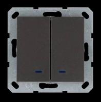 Jasmart Выключатель двухклавишный со светодиодами 10A 250V~ с накладкой, цвет Мокко