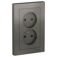 SE AtlasDesign Сталь Розетка б/з двойная, со шторками,16А, в сборе