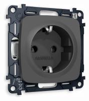 Комплект механизма электрической розетки OMEGA MO906010 Графит мягкое касание с заземлением на винтовых зажимах 2P+E 16A-250V QUANT