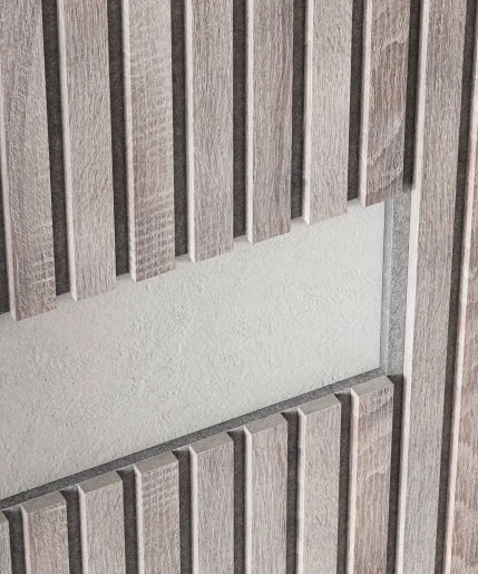 Акустическая панель, черный войлок, 2750х600х19мм, рейки МДФ дуб дымчатый Акустическая панель, черный войлок, 2750х600х19мм, рейки МДФ дуб дымчатый