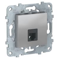 SE Unica New Алюминий Розетка телефонная, RJ11, одиночная 4 контакта