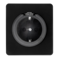 KRANZ Розетка ROUND 1-ая с/з с/у, со шторками и крышкой 16А оникс