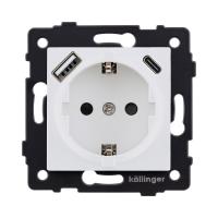 Розетка штепсельная SCHUKO 16A/250 В с USB A+C 20W, белый матовый Kollinger REA-004WM для Aspekt, Eleganz, Reflex