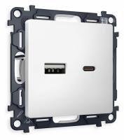 Комплект механизма розетки ALFA MA131010 Белый матовый 2USB A+C 20W быстрая зарядка QUANT