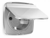 Лицевая панель OMEGA (Серебро глянец) для электрической розетки с заземлением со шторками и крышкой IP44 OP4080